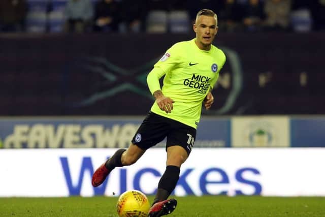 Posh debutant Joe Ward in action at Wigan. Photo: Joe Dent/theposh.com.