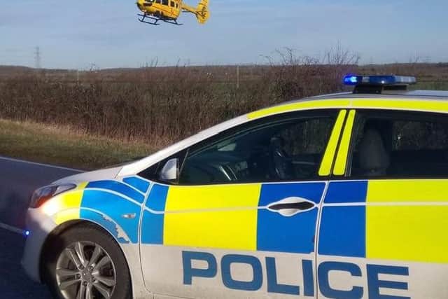 The East of England Air Ambulance at the scene of one of this morning's crashes