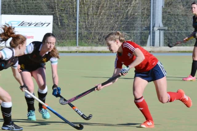 Robyn Gribble (red) claimed a hat-trick for City of Peterborough Ladies at Maidstone.