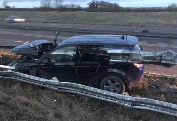 The wreckage of the car following the crash.