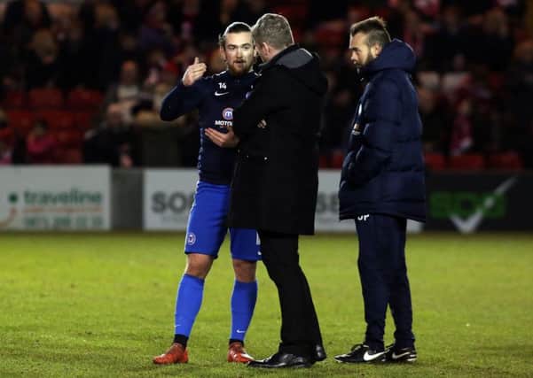 Posh striker Jack Marriott with manager Grant McCann before the Checkatrade Trophy tie at Lincoln. Photo: Joe Dent/theposh.com.