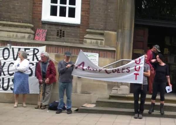 A protest outside the Town Hall
