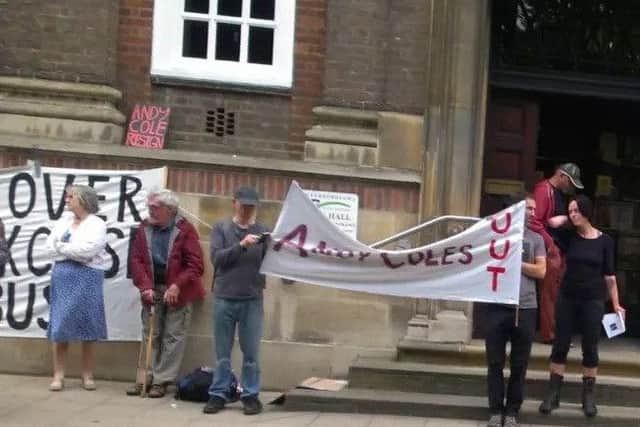 A protest outside the Town Hall