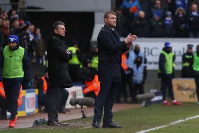 Posh manager Grant McCann applauds his players during the 5-1 FA Cup defeat at the hands of Leicester. Photo: Joe Dent/theposh.com.