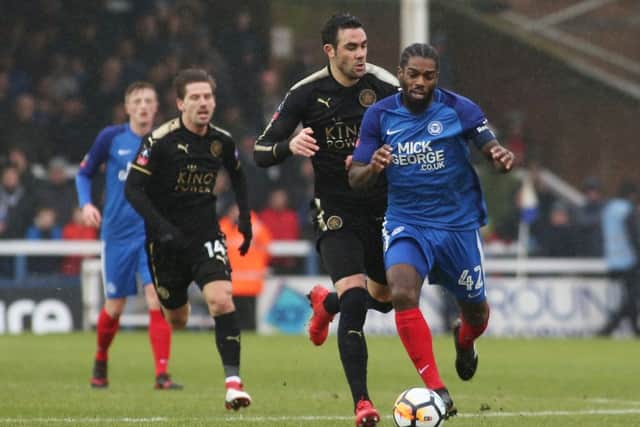 Posh midfielder Anthony Grant on the ball against Leicester. Photo: Joe Dent/theposh.com.