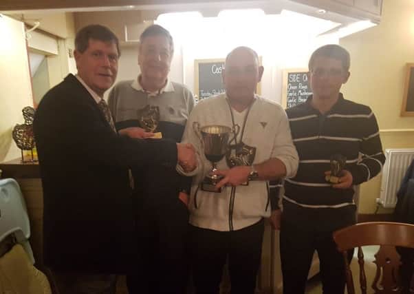 Ken Wade was on hand to present the Summer Series trophies at the Cock Inn presentation evening at the weekend. This Year it was Steve Smith back on top with 197 points and six match wins, then came Mick Sidney with 192 and four match wins followed by Chris Shortland on 188 and two match wins.