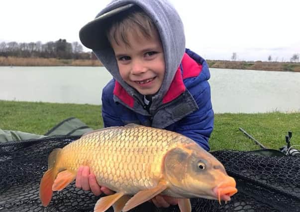 Well done to  eight year-old Joshua Voyse for not only braving the winter weather but  landing this big carp from Float Fish Farm Fishery at the weekend.
