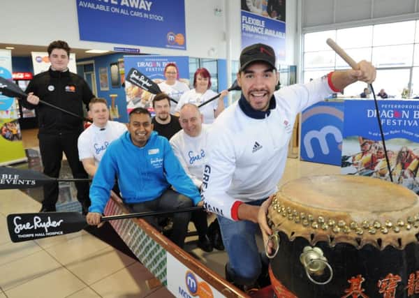 Louis Smith launching the Dragon Boat Festival at Motorpoint in Fengate with volunteers from Sue Ryder EMN-180126-174259009