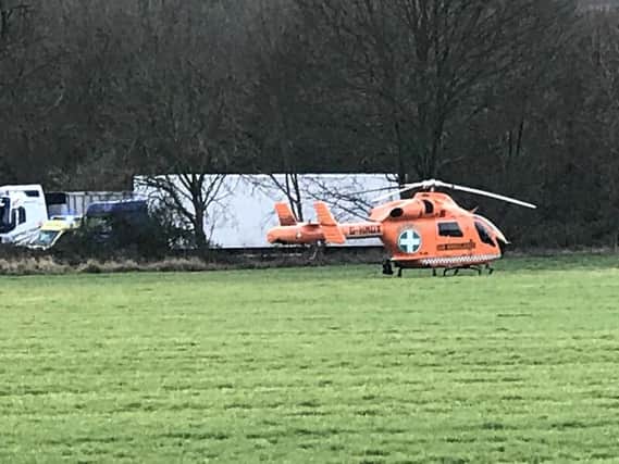 The Magpas air ambulance which hsa landed near Wansford truck stop. Photo: Paul Stainton @paulstainton