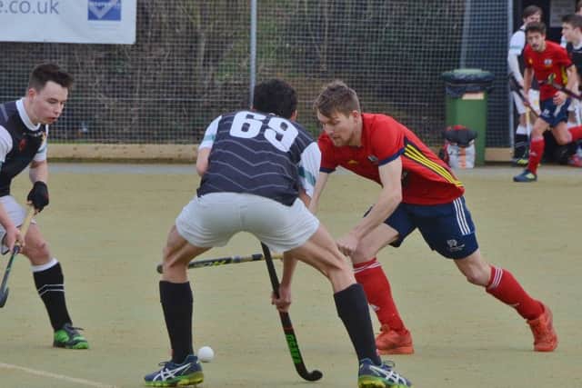 Hockey action from last weekend's game between City of Peterborough and Cambridge University. Photo: David Lowndes.
