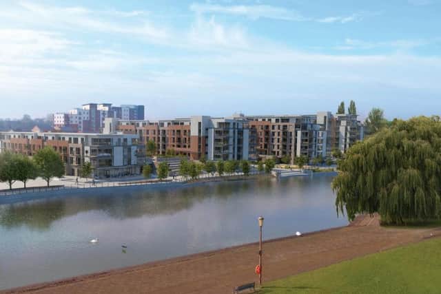 A computer-generated image of the Fletton Quays development