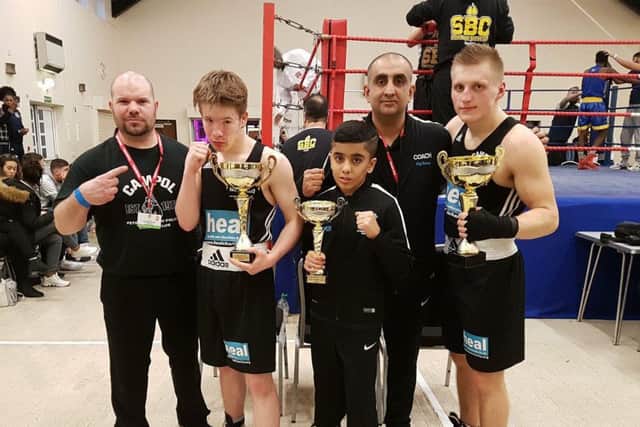 Pictured at the Northolt show are from the left coach Mark Dane, Connor Dane, Imraan Shirazi. coach Akif Shirazi and Jelisej Zaicevs.