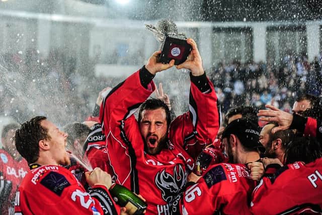 James Ferrara celebrates EPL play-offs success in 2015.