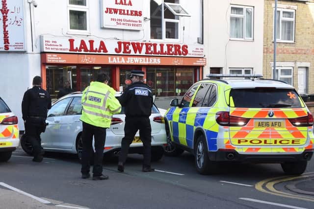 The scene of the crash in Taverners Road this afternoon