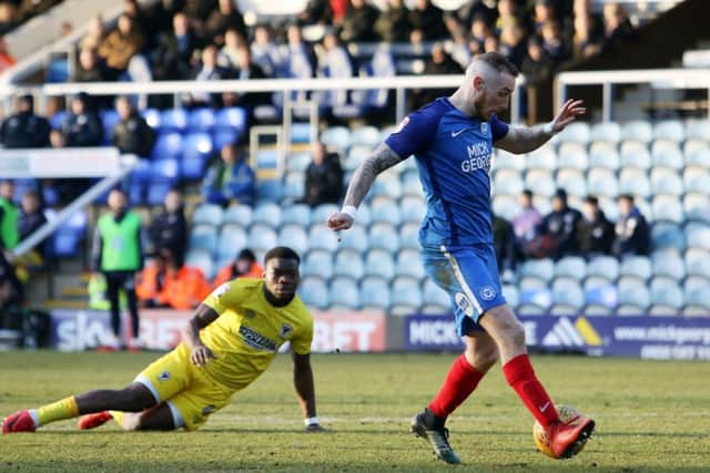 Marcus Maddison equalises for Posh against AFC Wimbledon. Photo: Joe Dent/theposh.com.