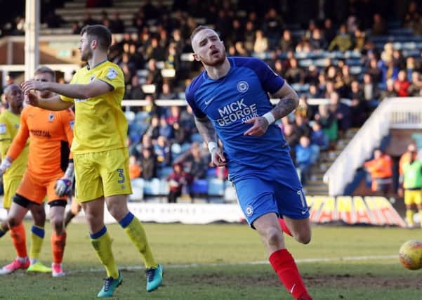 Marcus Maddison wheels away after equalising for Posh against AFC Wimbledon. Photo: Joe Dent/theposh.com.