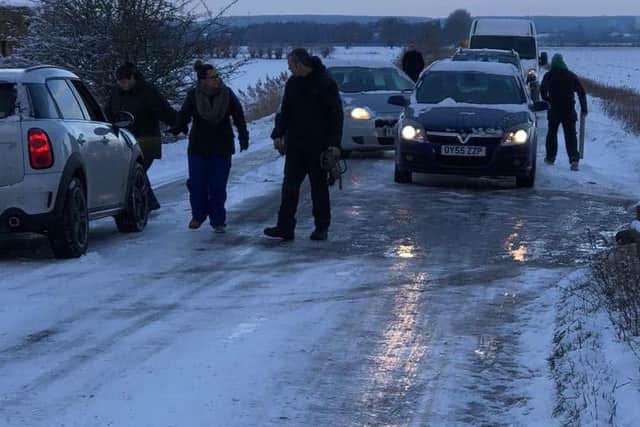 Long delays on South Fen Road caused by the A15 closure today. Photo: Sheila Curtis