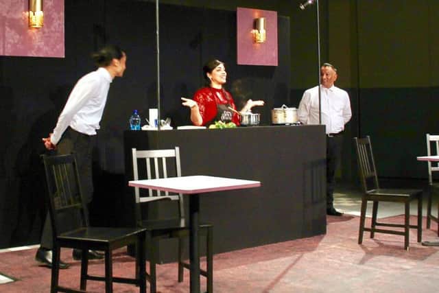 Parveen on stage with the actors