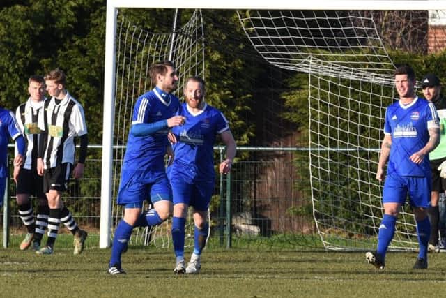 Yaxley celebrate a goal against Peterborough Northern Star. Photo: Chantelle McDonald. @cmcdphotos