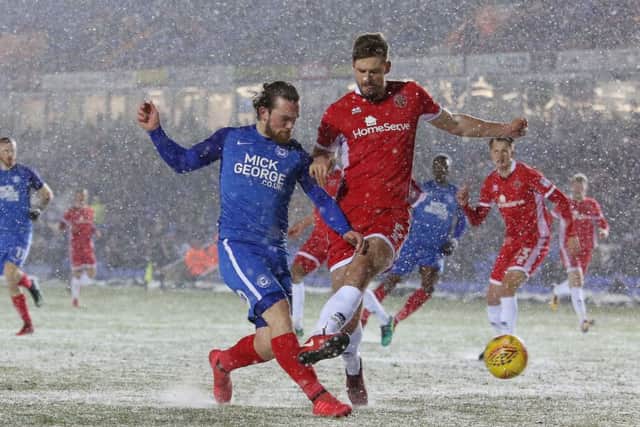 Posh striker Jack Marriott takes a shot at the Walsall goal. Photo: Joe Dent/theposh.com.