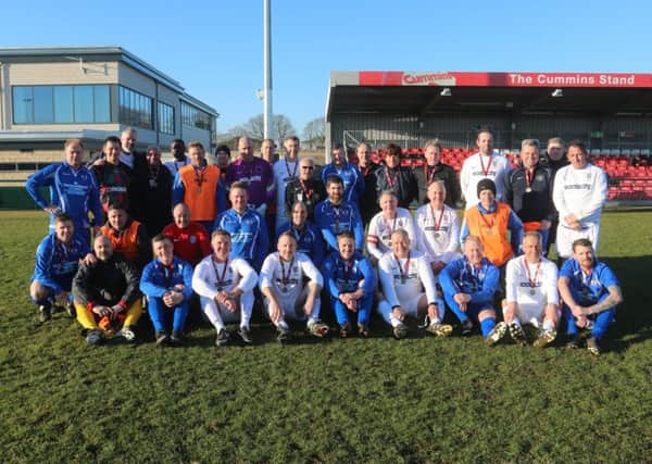 The Peterborough FA and England Amateurs veterans teams that played in the Peterborough FA 125th anniversary match at Stamford. Picture: RWT Photography