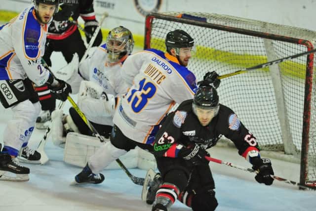 A skirmish around the Phantoms net during the big game against Basinsgtoke. Photo: David Lowndes.