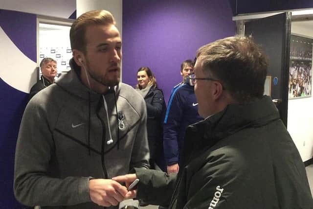 Rob WIndle chats with Harry Kane at Wembley. Picture: RWT Photography