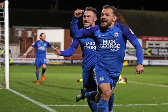 Danny Lloyd celebrates the winning goal as Posh beat Fleetwood 3-2 away from home in December.