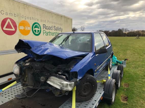A vehicle that was travelling at about 30mph when it was involved in a collision in the county. The passenger was not wearing a seatbelt and you can clearly see where their head hit the windscreen.