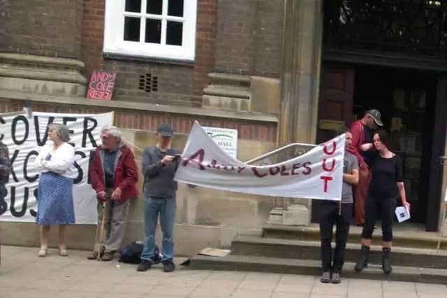 Protests outside Peterborough Town Hall last July
