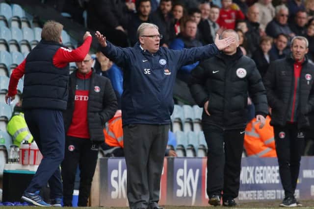 Posh manager Steve Evans appeals for a decision in the game against Charlton. Photo: Joe Dent/theposh.com.