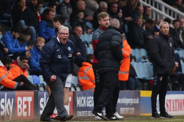New Posh boss Steve Evans in action on the touchline during the 4-1 win over Charlton. Photo: Joe Dent/theposh.com.