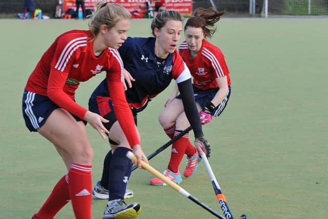 Jeorgia Carr (red) scored for City of Peterborough Ladies aagainst Sevenoaks.