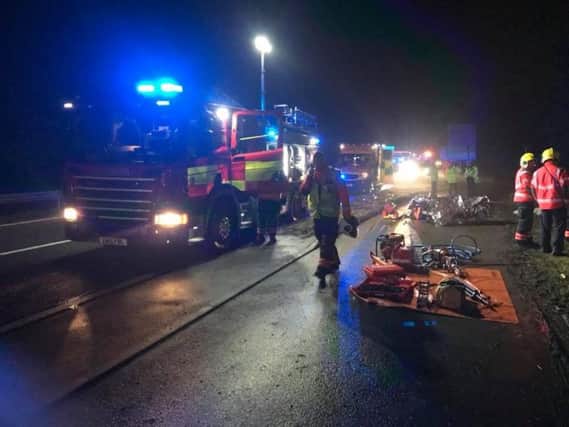 The scene of the crash on the A1. Photo: @Cambs Fire and Rescue