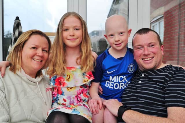 Posh fan Louis King (9) at home at Crowland with his family Jenny and Chris (mum and dad) with twin sister Lexie EMN-181203-231817009