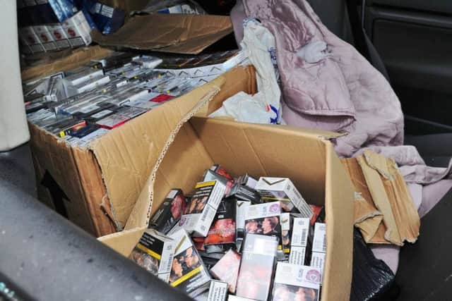 Boxes of cigarettes found in the car