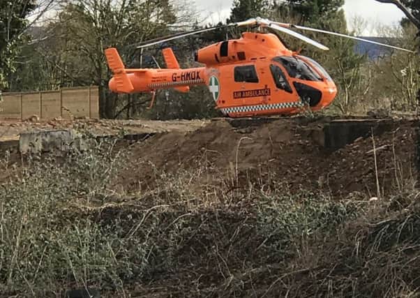 The Magpas air ambulance landing in Peterborough this morning. Photo: Amy Price