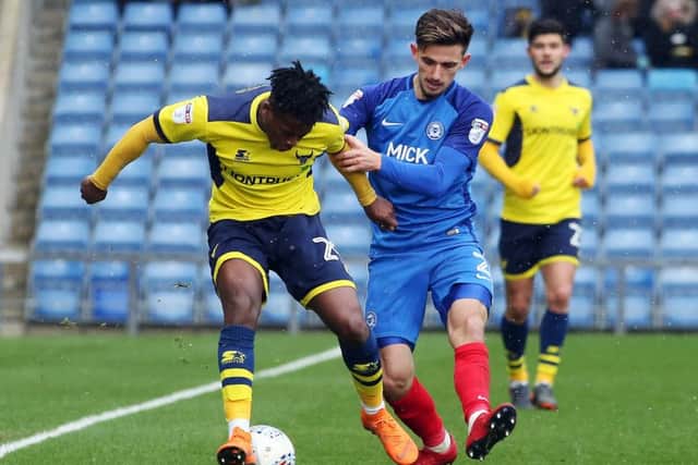 Liam Shephard in action for Posh at Oxford. Photo: Joe Dent/theposh.com.