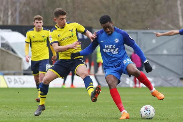 Posh substitute Omar Bogle in action against Oxford. Photo: Joe Dent/theposh.com.