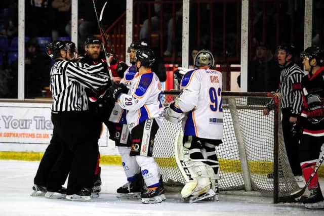 'Handbags' during the Phantoms/MK play-off match at Planet Ice. Photo: Alan Storer/Feral Marmot Films.