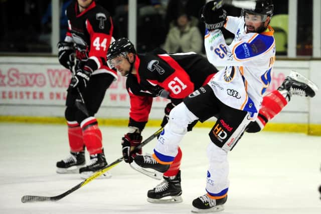 Ales Padelek (white) in action for Phantoms against MK Thunder. Photo: Alan Storer/Feral Marmot Films.