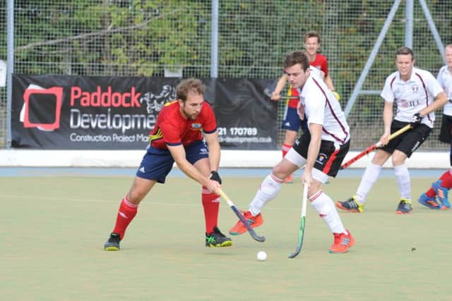 Joe Finding (red) scored for City of Peterborough at Bedford.