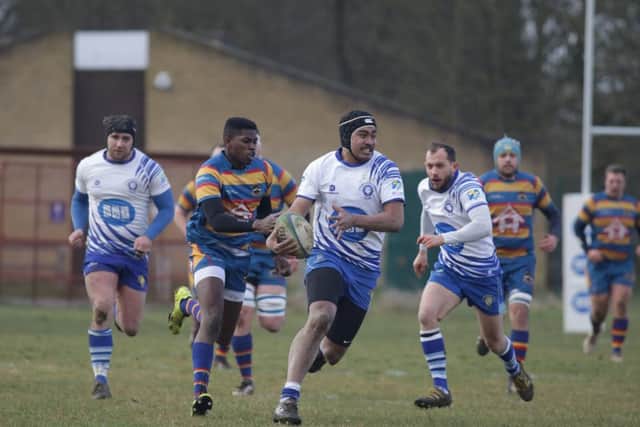 Semesi Tei in action for Peterborough Lions against Old Halesonians. Photo: Mick Sutterby/picturethisphotography