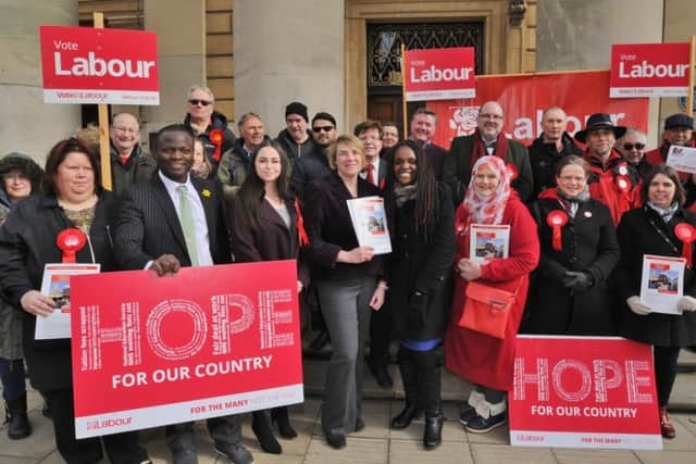 Labour Party candidates and supporters outside the Town Hall with MP for Peterborough Fiona Onasanya EMN-180317-173251009