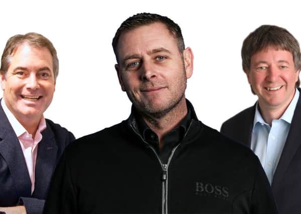 Posh owners Stewart 'Randy' Thompson (left), Darragh MacAnthony and Dr Jason Neale (left).