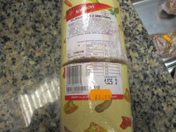 a cooked meat product found in the Baltic Food delicatessen on 5th January 2017.  The use by date of 14th December 2016 had been sliced through, and the meat re-wrapped for sale.