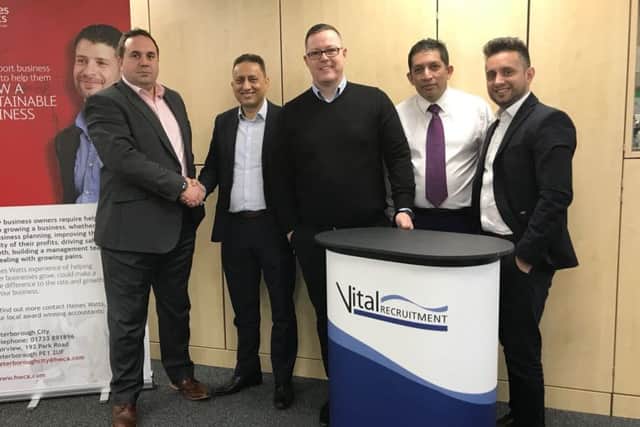 Mark Keegan, of Staffline, Mohammad Yousaf, managing partner at Haines Watts, Terry Waite, of Vital Recruitment, Nat Varatheesan, of Vital Recruitment, and Faryad Yousaf, partner at Haines Watts.