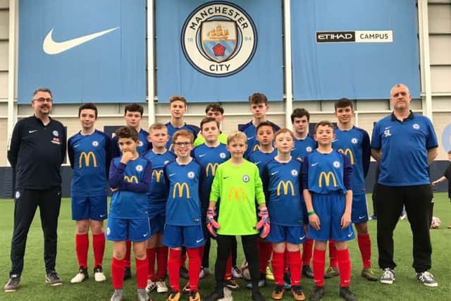 The Posh Deaf squad which was in action at the national championships. They are from the left, back, Paul Osker, Harry Jacobs, Cameron Long, Jude Meloni, Aaron Osker, Joe Clarke, Will Palmer, Steve Long, front, Simao Martins, William Barnsley, Rhys Yeoman, Ollie Yeoman, Daniel Monaf, Finley McEwan, Joe Treacy and Ryan Woodcock.