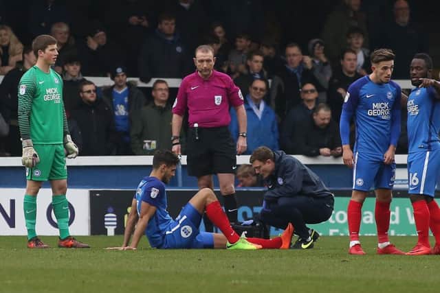 Posh centre-back Ryan Tafazolli after picking up an injury during the first-teamn draw with Bristol Rovers.