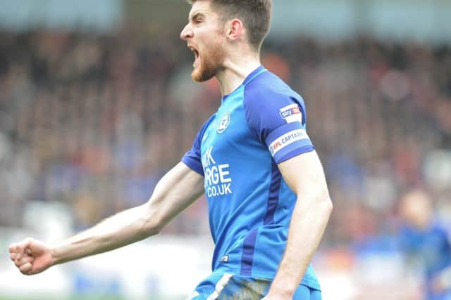 Jack Baldwin celebrates his Posh goal against Cobblers. Photo: David Lowndes.
